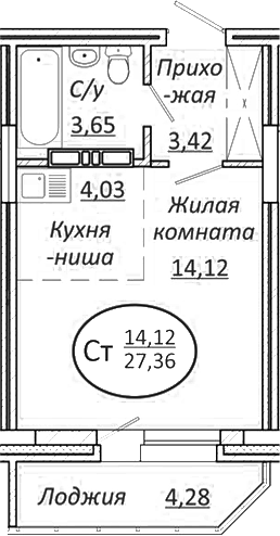 Планировка — Пролетарский, Студия, 25 м²