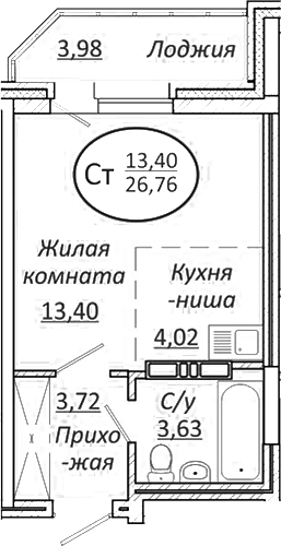 Планировка — Пролетарский, Студия, 25 м²