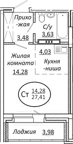 Планировка — Пролетарский, Студия, 25 м²