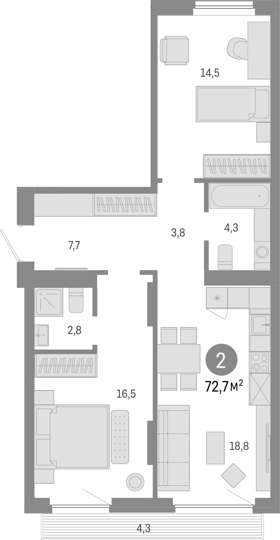 Планировка — Лебедевский, 3-комн., 68 м²