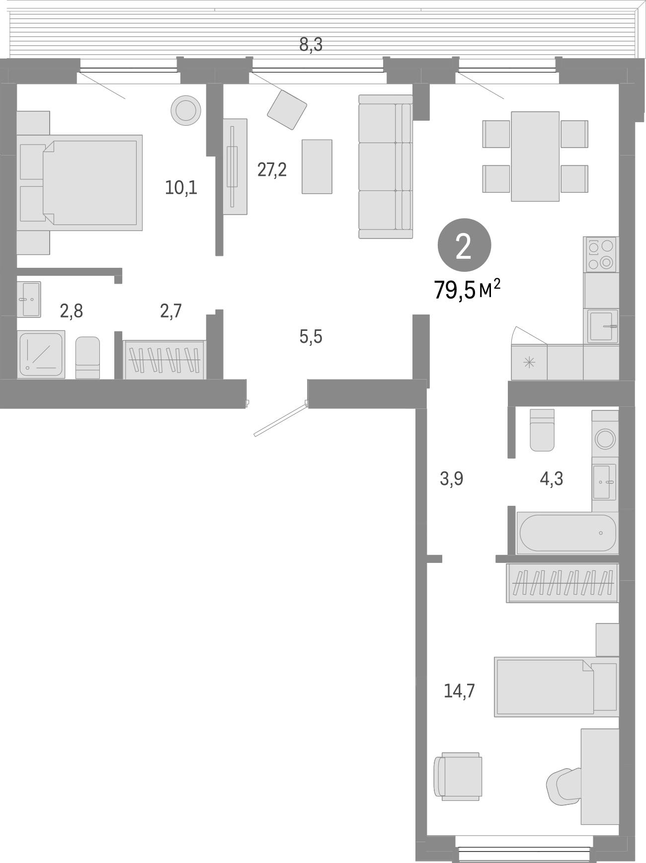 Планировка — Лебедевский, 3-комн., 71 м²
