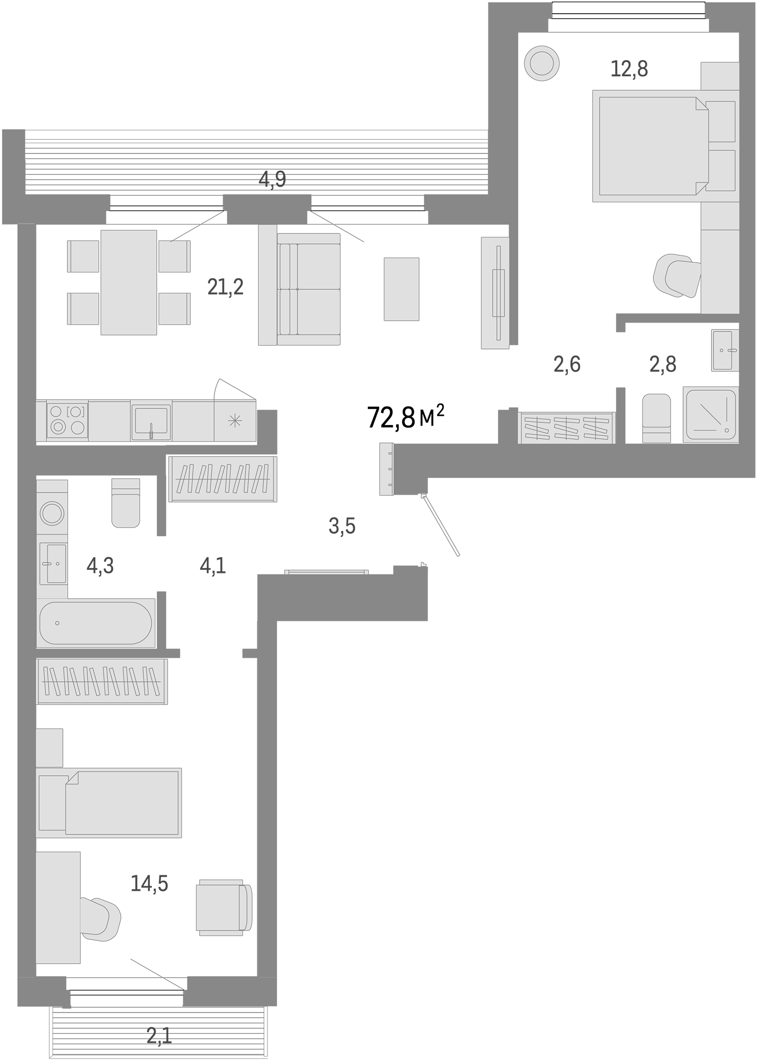 Планировка — Лебедевский, 3-комн., 66 м²