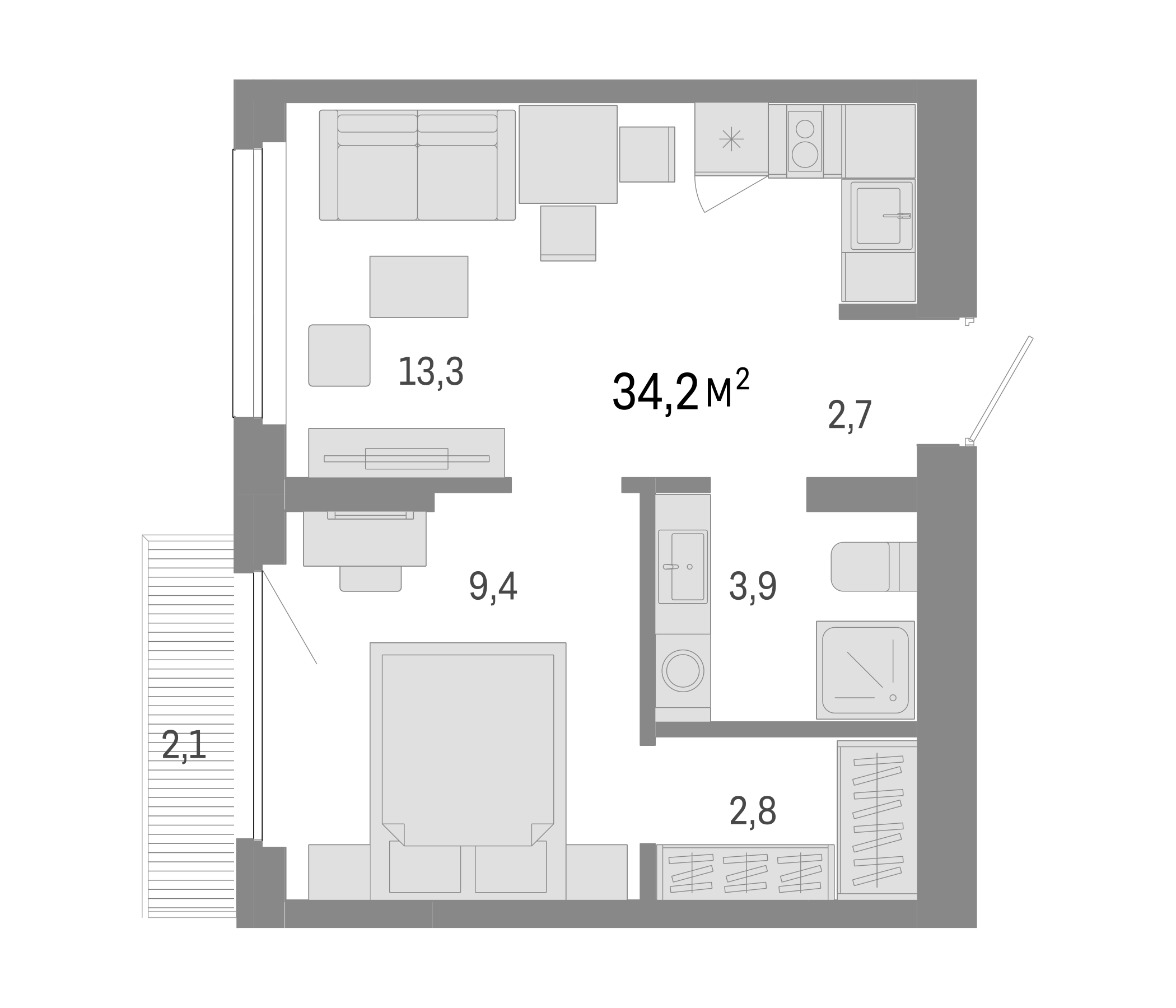 Планировка — Лебедевский, 2-комн., 32 м²