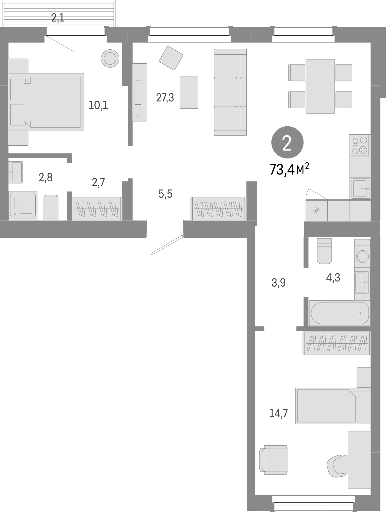 Планировка — Лебедевский, 3-комн., 71 м²