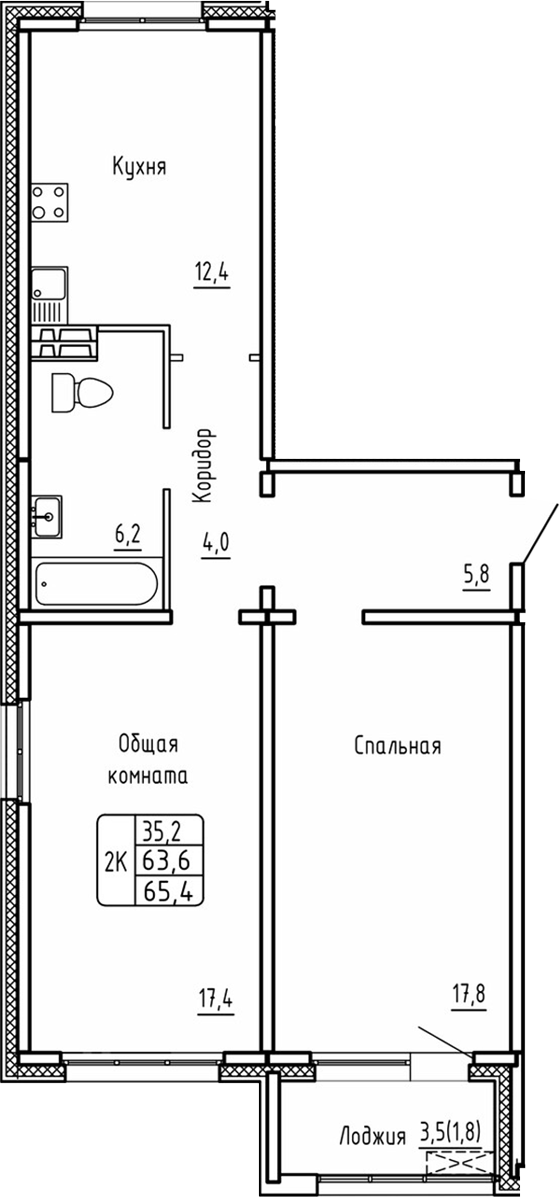 Планировка — Самоцветы, 2-комн., 64 м²