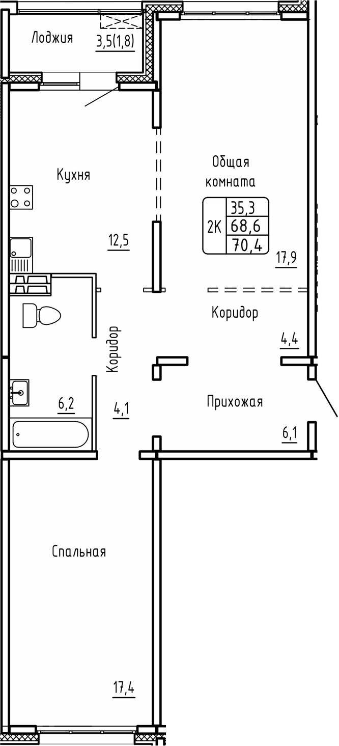 Планировка — Самоцветы, 2-комн., 69 м²