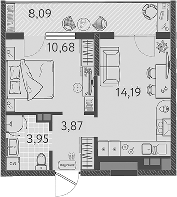 Планировка — Друзья, 2-комн., 33 м²