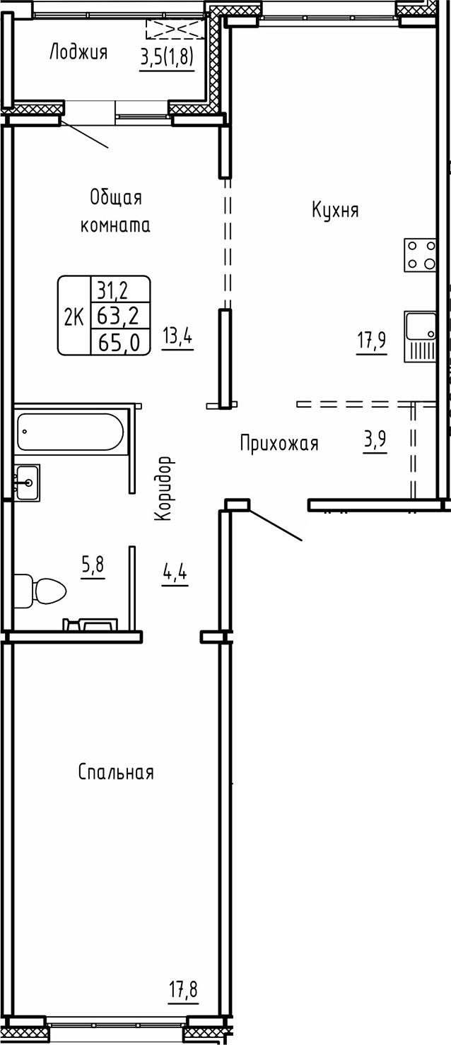 Планировка — Самоцветы, 2-комн., 63 м²