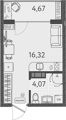 Планировка — Друзья, Студия, 20 м²