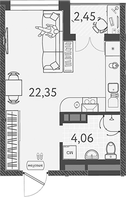 Планировка — Друзья, Студия, 26 м²