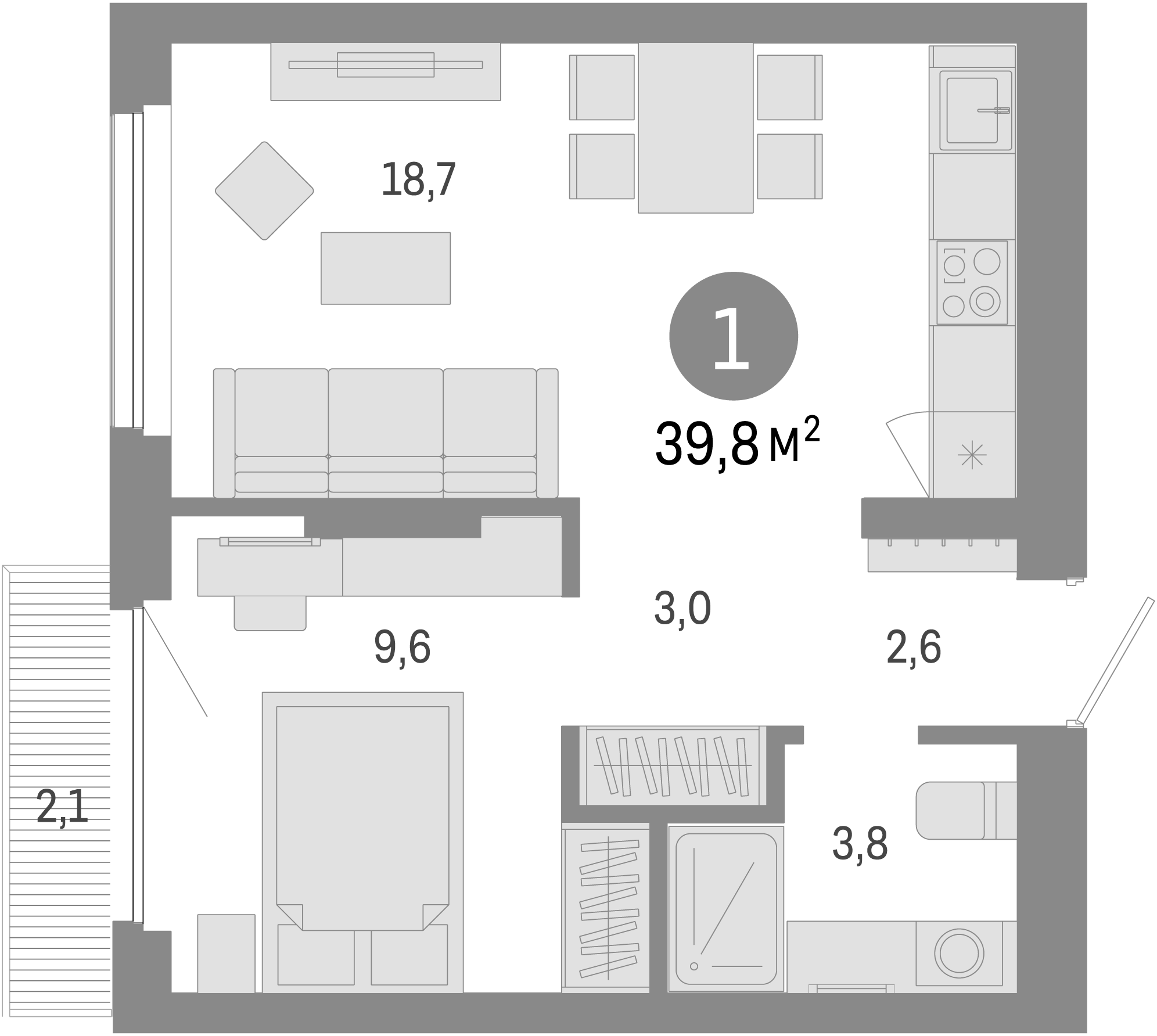 Планировка — Лебедевский, 2-комн., 38 м²