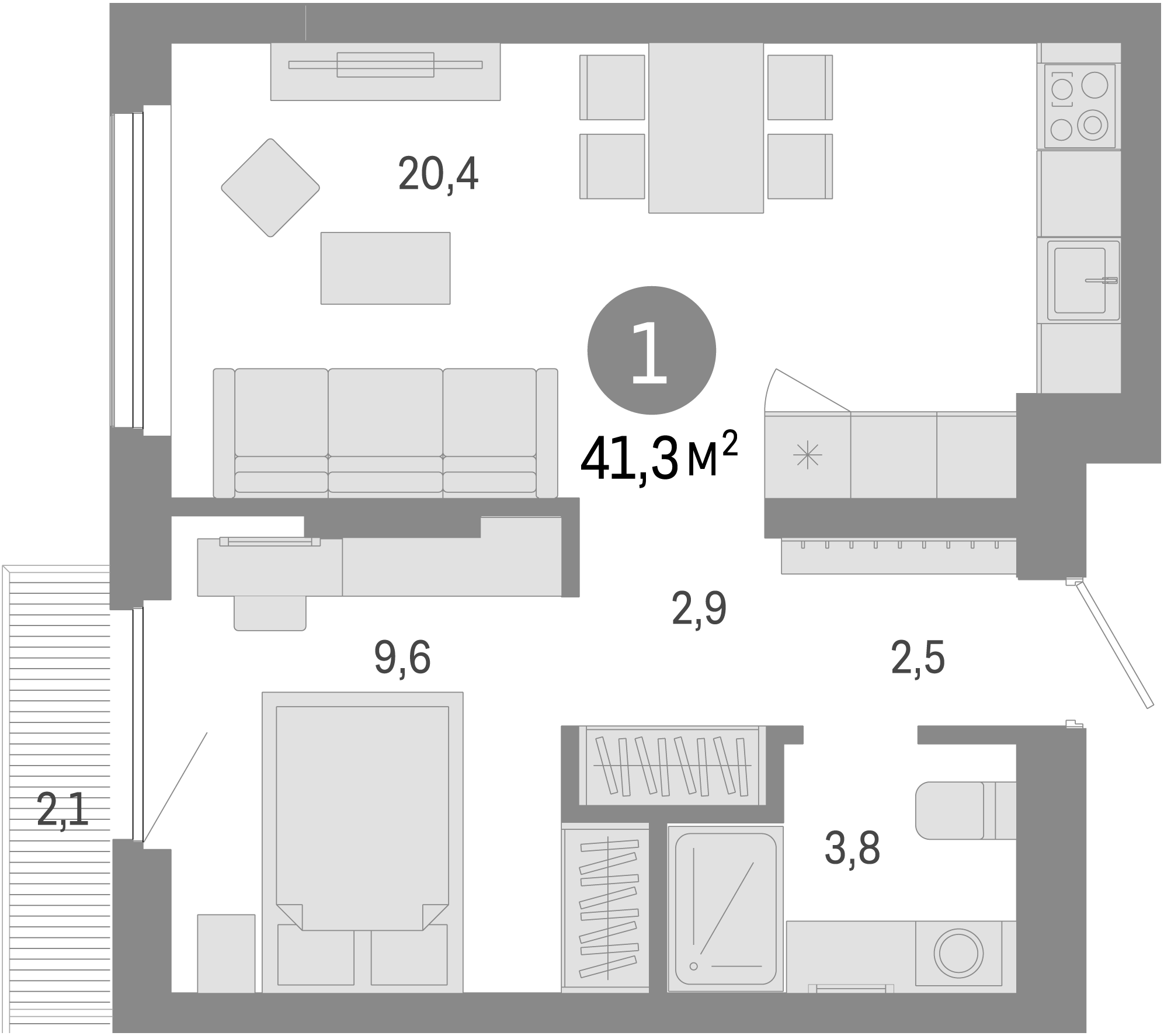 Планировка — Лебедевский, 2-комн., 39 м²