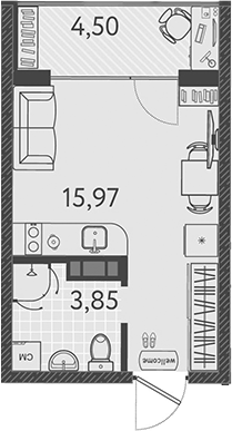 Планировка — Друзья, Студия, 20 м²
