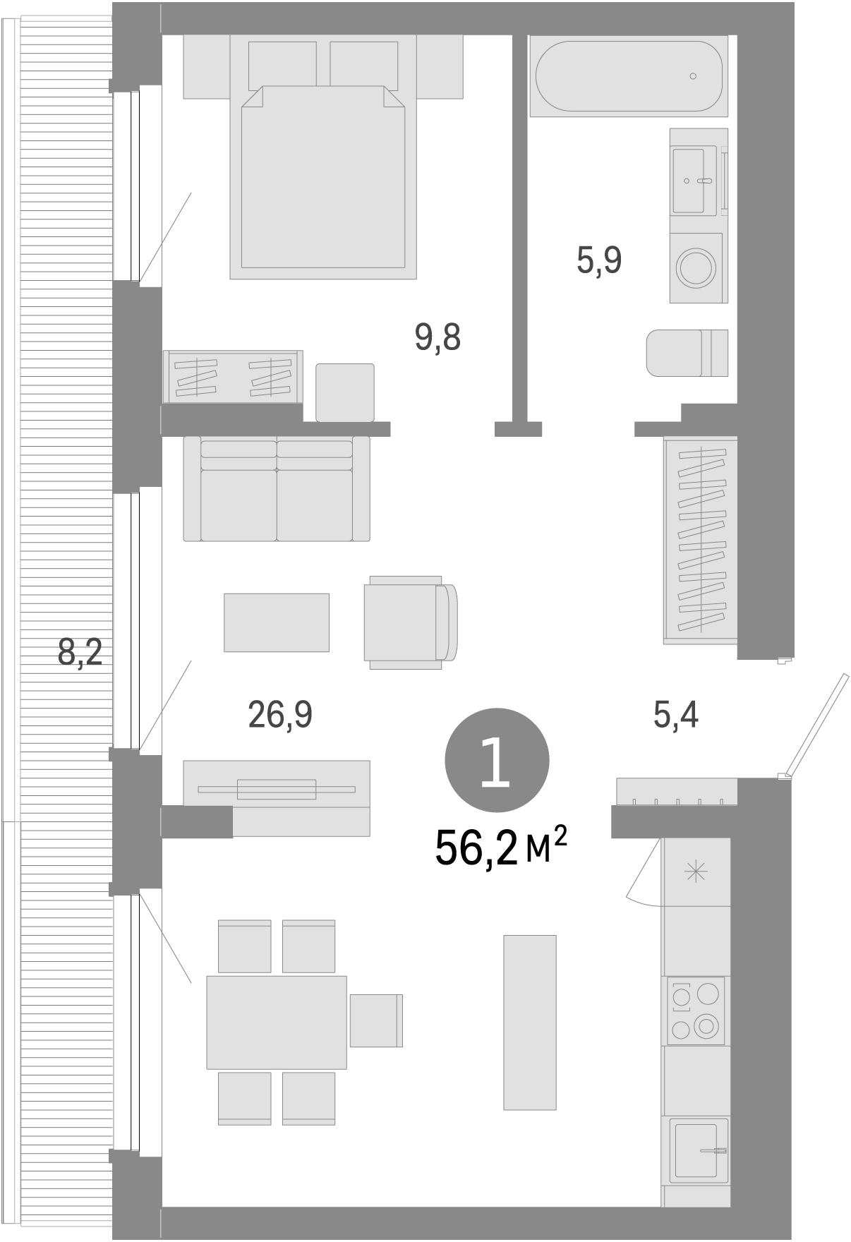 Планировка — Лебедевский, 2-комн., 48 м²