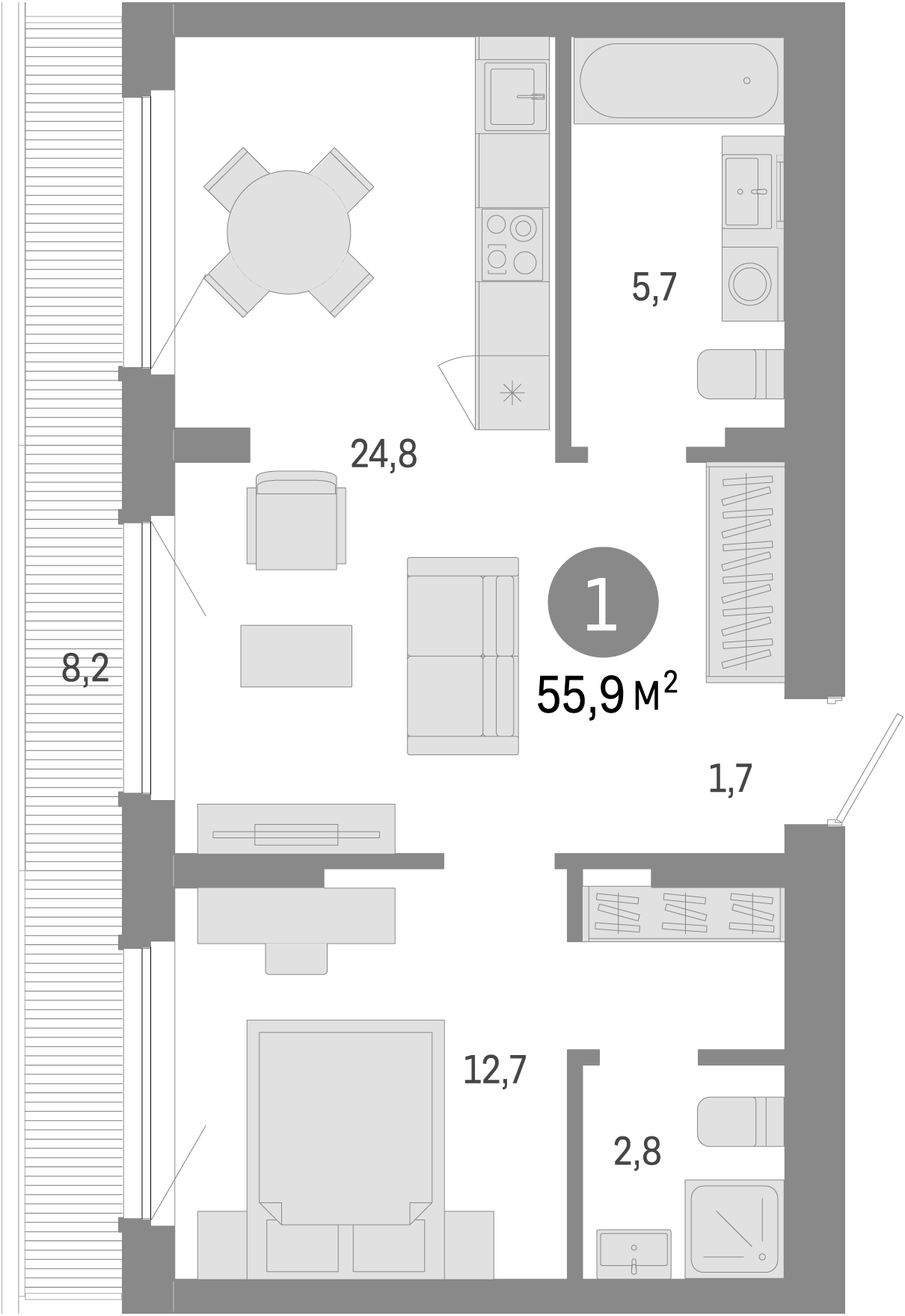 Планировка — Лебедевский, 2-комн., 48 м²