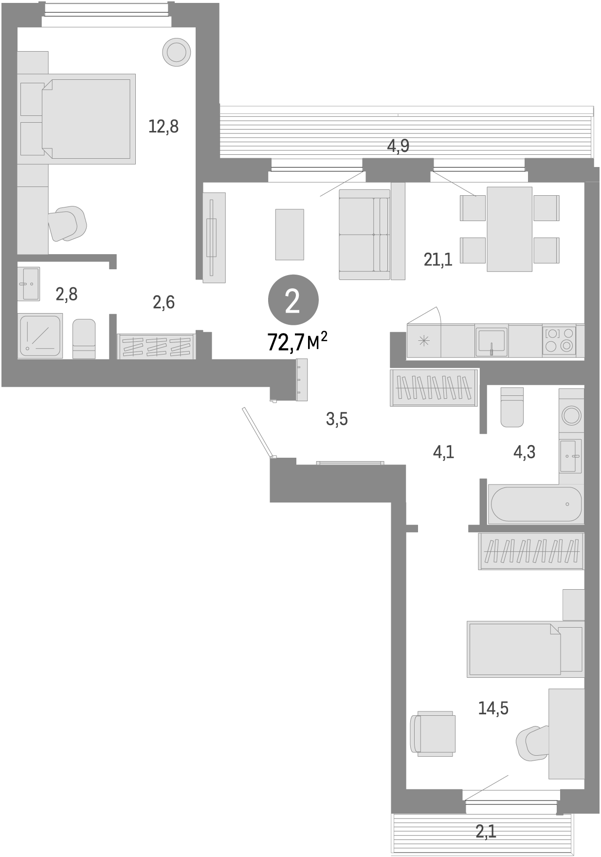 Планировка — Лебедевский, 3-комн., 66 м²