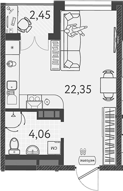 Планировка — Друзья, Студия, 26 м²