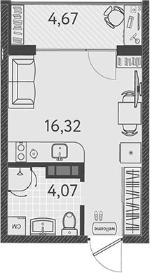 Планировка — Друзья, Студия, 20 м²