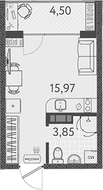 Планировка — Друзья, Студия, 20 м²