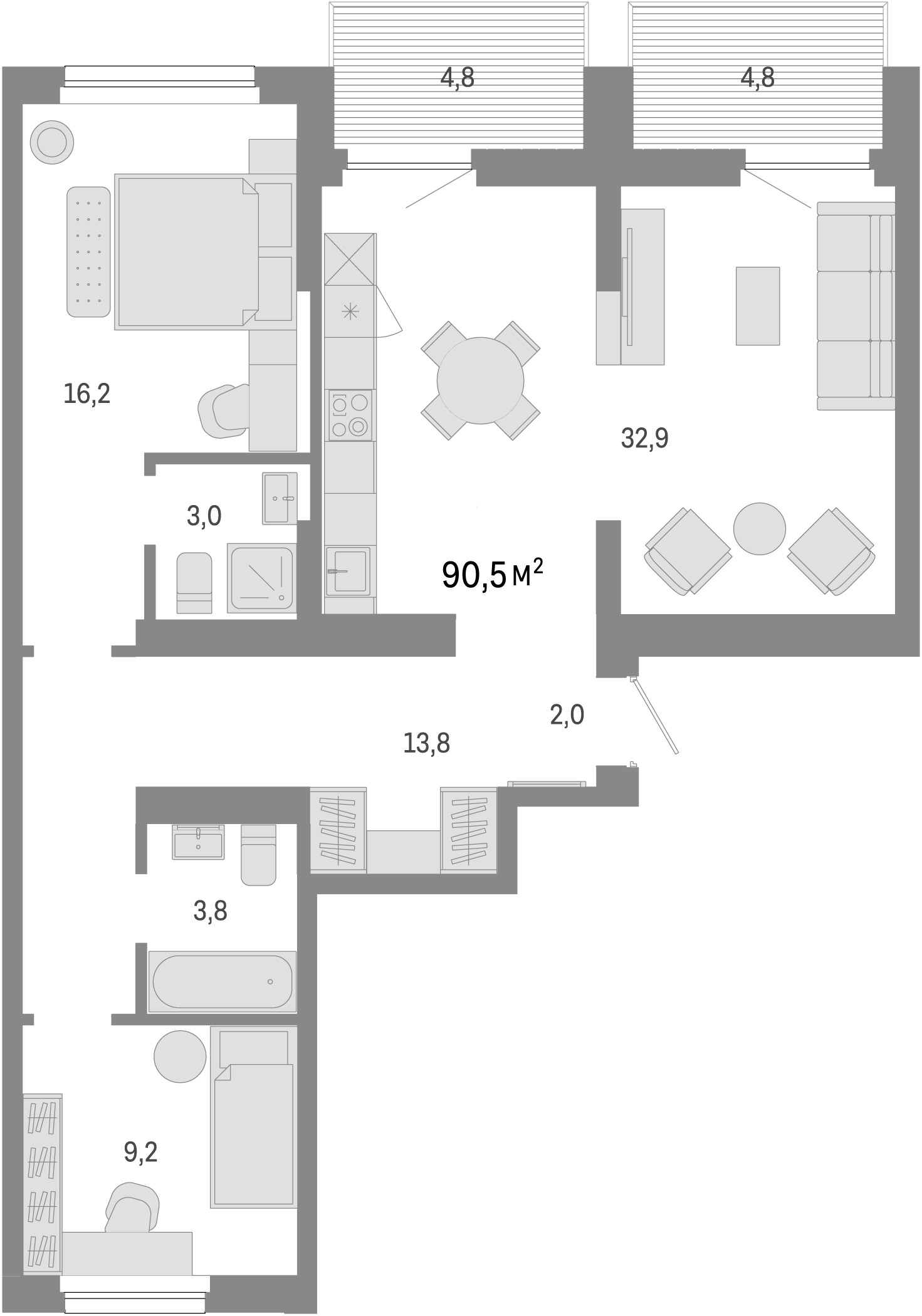Планировка — Лебедевский, 3-комн., 81 м²