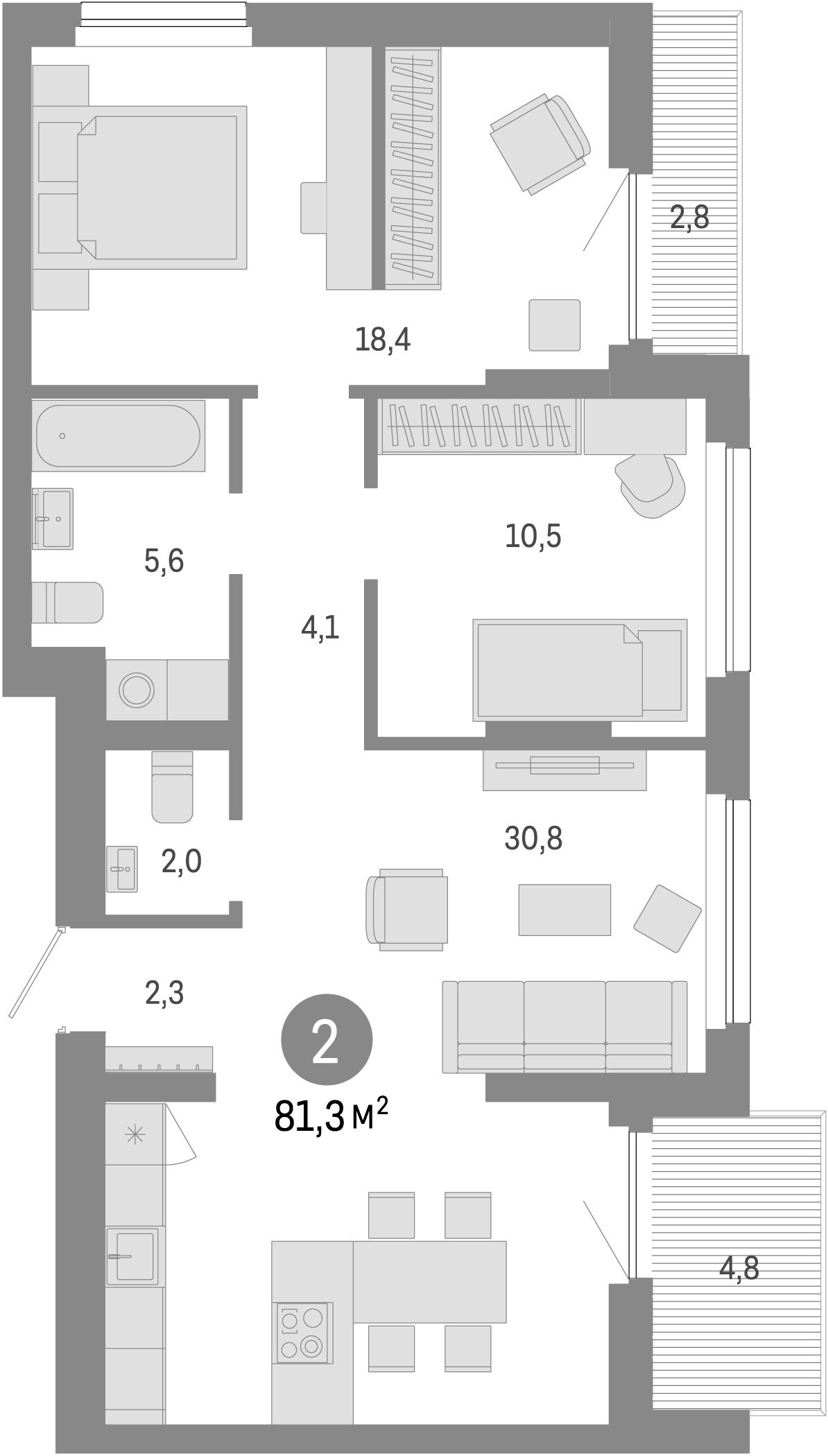 Планировка — Лебедевский, 3-комн., 74 м²