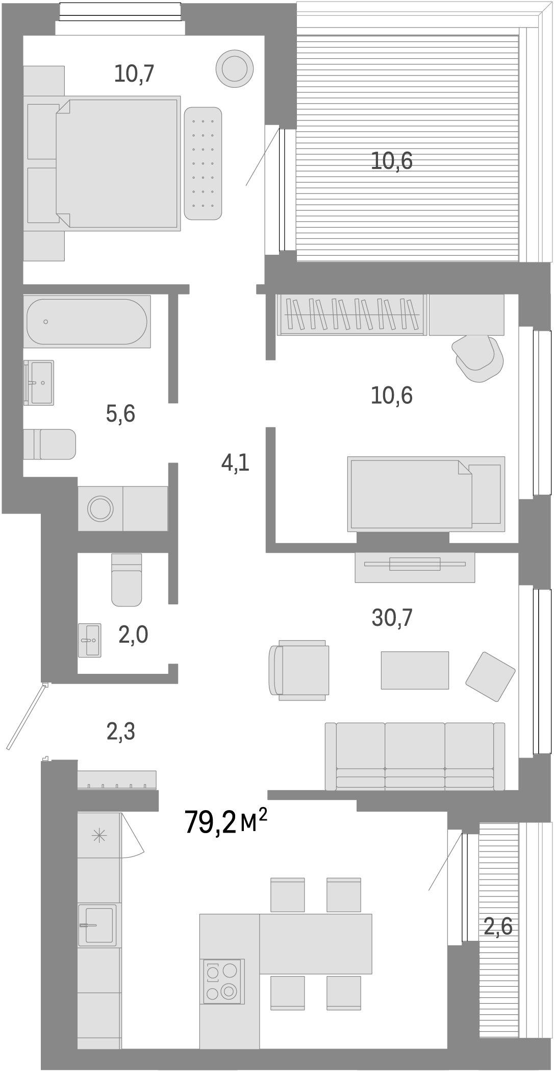 Планировка — Лебедевский, 3-комн., 66 м²