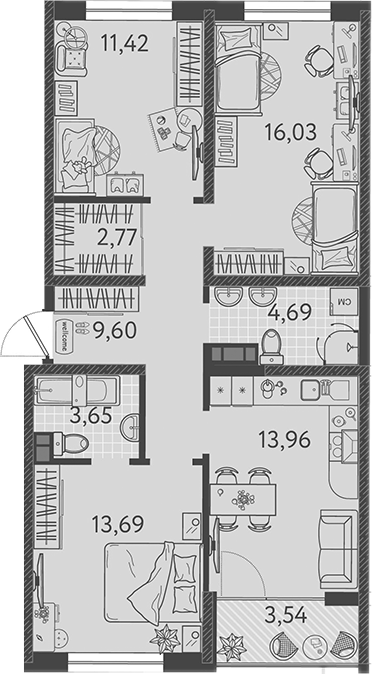 Планировка — Друзья, 4-комн., 76 м²