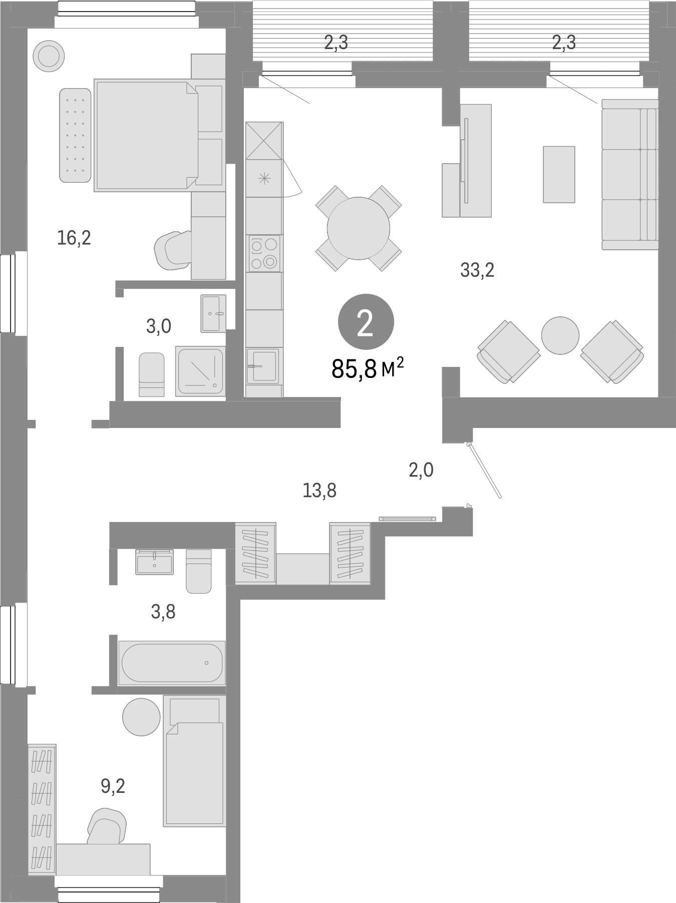 Планировка — Лебедевский, 3-комн., 81 м²