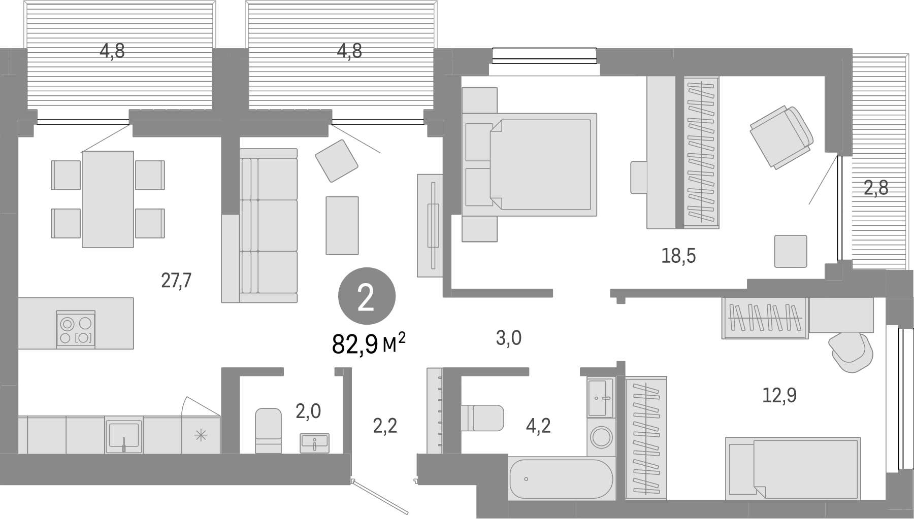 Планировка — Лебедевский, 3-комн., 71 м²