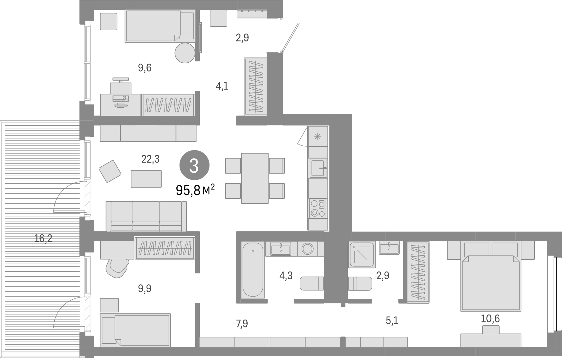 Планировка — Лебедевский, 4-комн., 80 м²