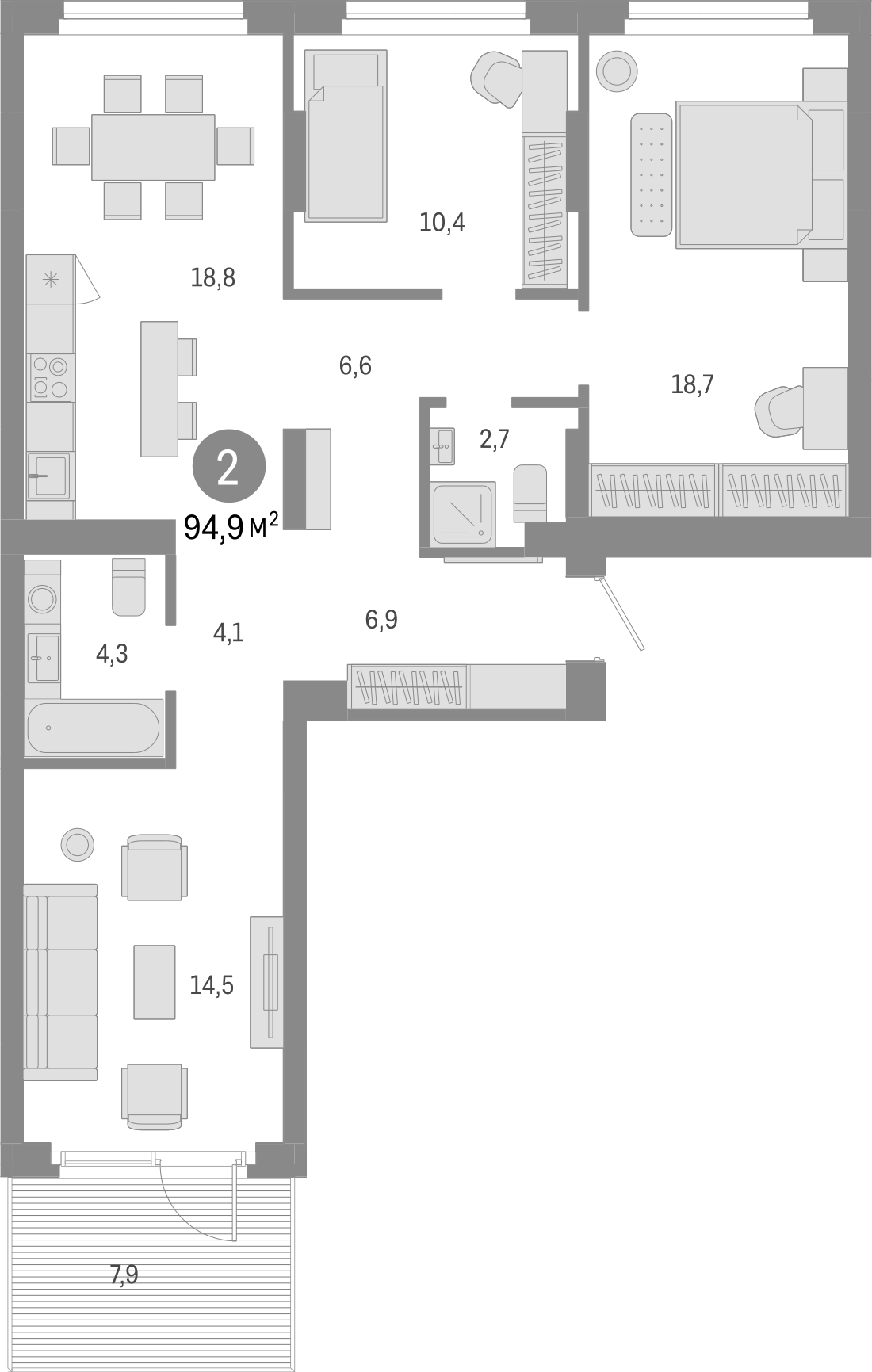 Планировка — Лебедевский, 4-комн., 87 м²