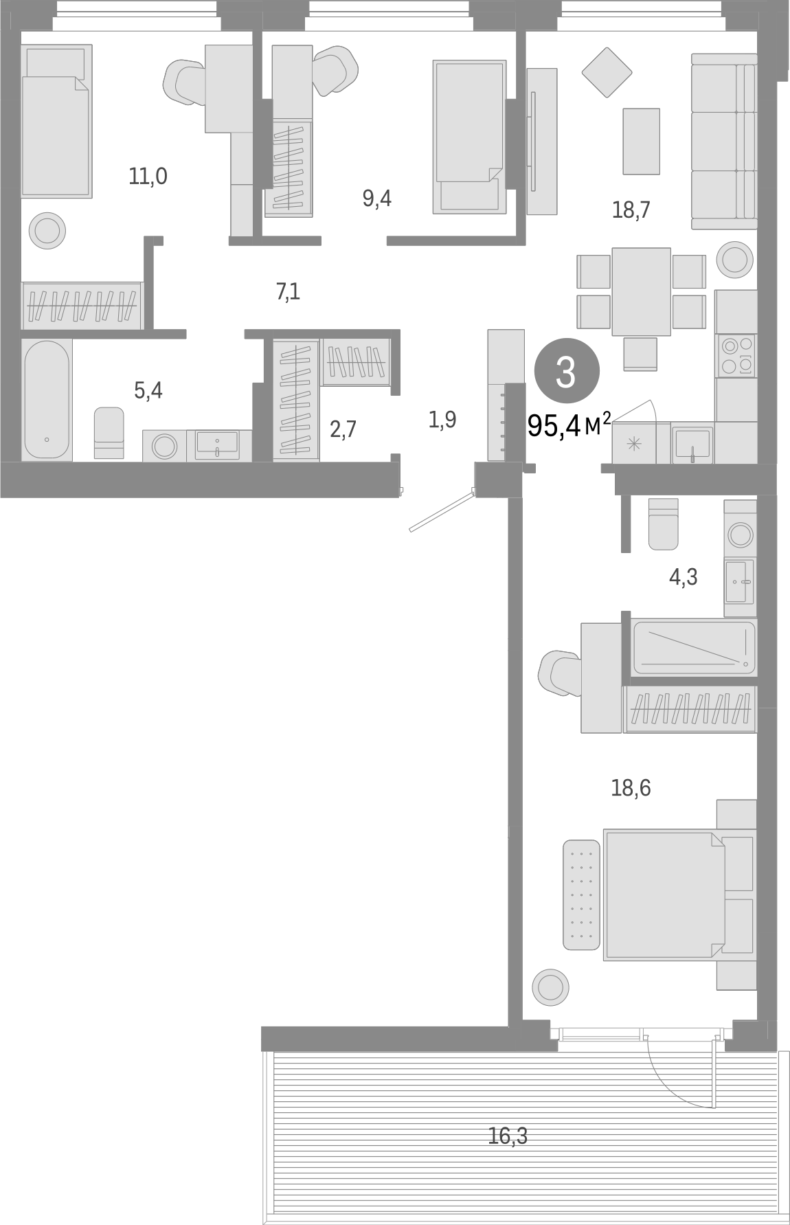 Планировка — Лебедевский, 4-комн., 79 м²