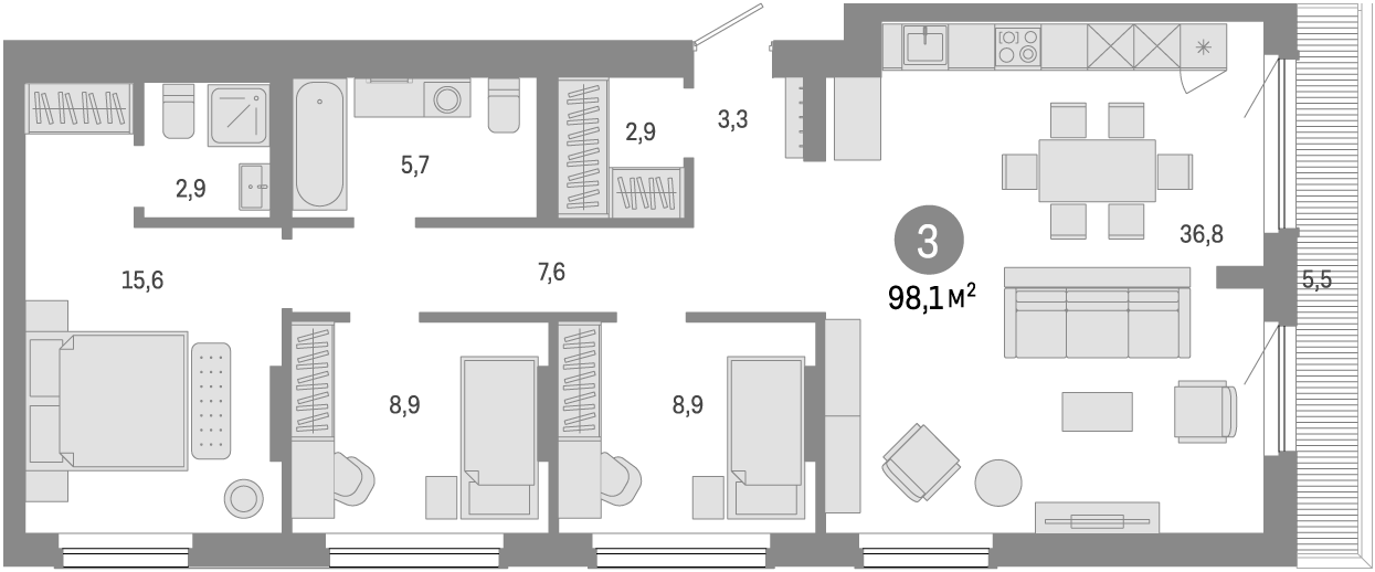 Планировка — Лебедевский, 4-комн., 93 м²