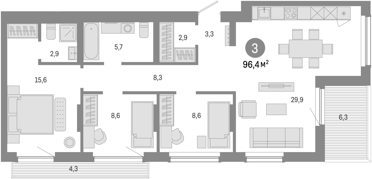 Планировка — Лебедевский, 4-комн., 86 м²