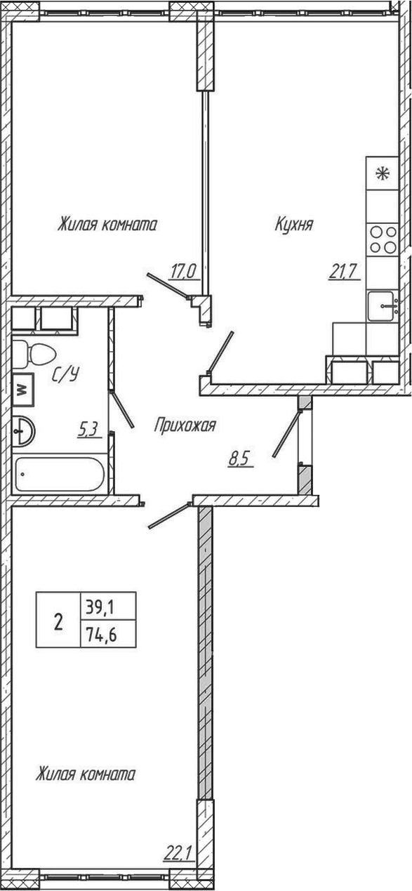 Планировка — Шория-Град. Шерегеш, 2-комн., 75 м²