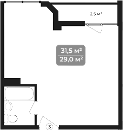 Планировка — Море, 1-комн., 32 м²