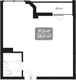 Планировка — Море, 1-комн., 32 м²