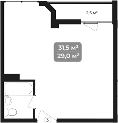 Планировка — Море, 1-комн., 32 м²
