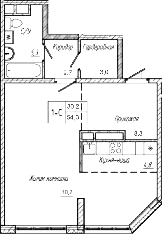 Планировка — Шория-Град. Шерегеш, Студия, 54 м²