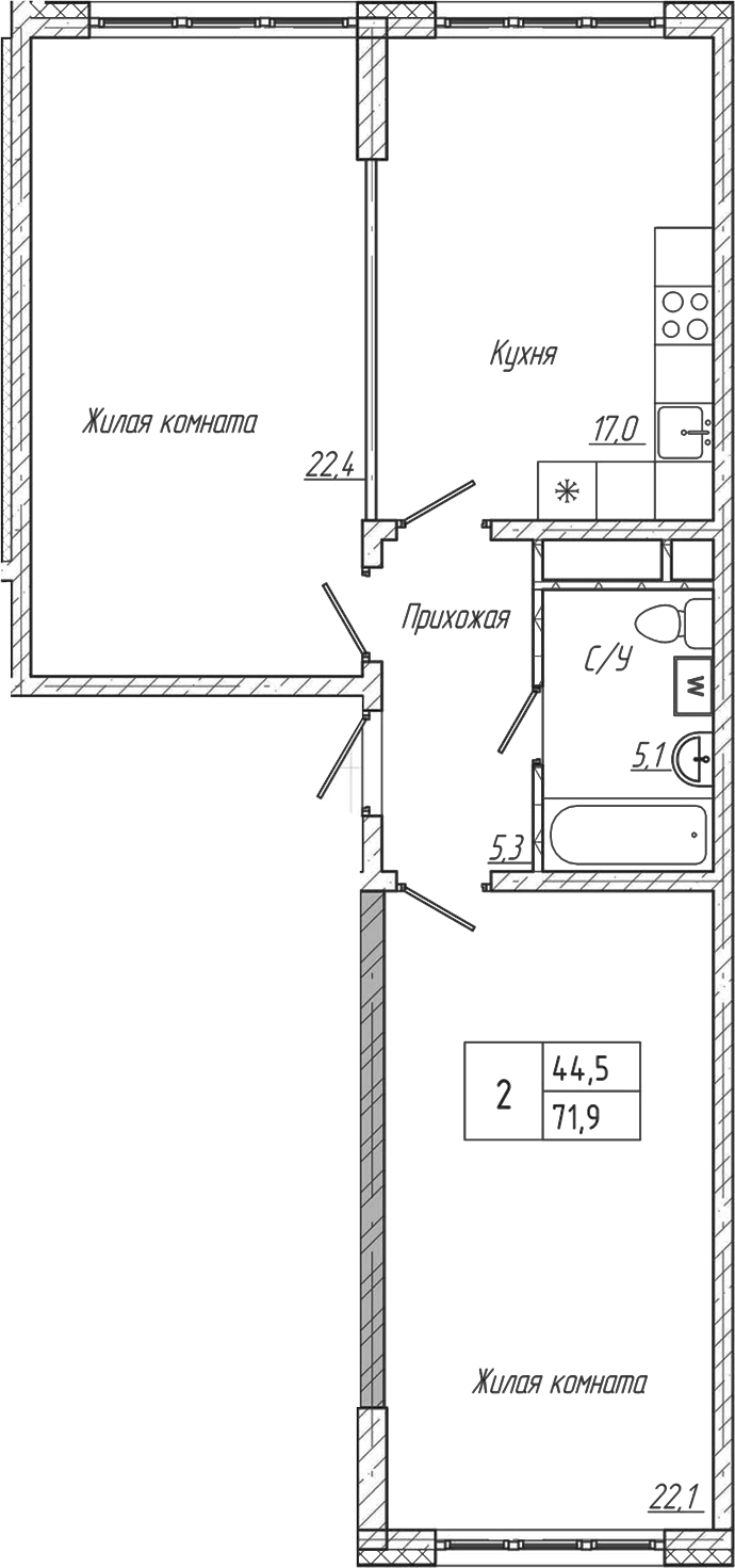 Планировка — Шория-Град. Шерегеш, 2-комн., 72 м²