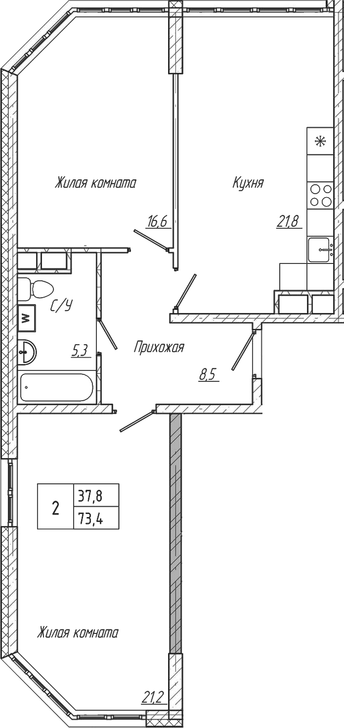 Планировка — Шория-Град. Шерегеш, 2-комн., 73 м²