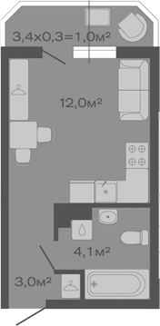 Планировка — Дзенпарк, Студия, 19 м²