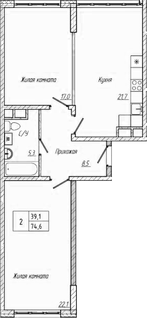 Планировка — Шория-Град. Шерегеш, 2-комн., 75 м²