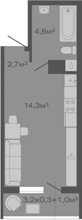 Планировка — Дзенпарк, Студия, 22 м²