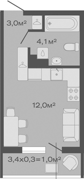 Планировка — Дзенпарк, Студия, 19 м²