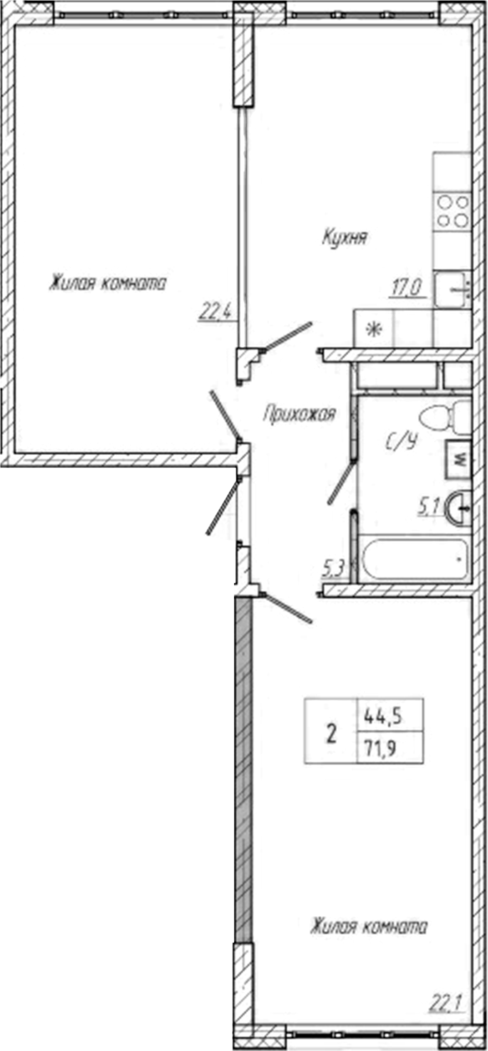 Планировка — Шория-Град. Шерегеш, 2-комн., 72 м²