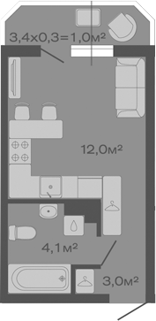 Планировка — Дзенпарк, Студия, 19 м²