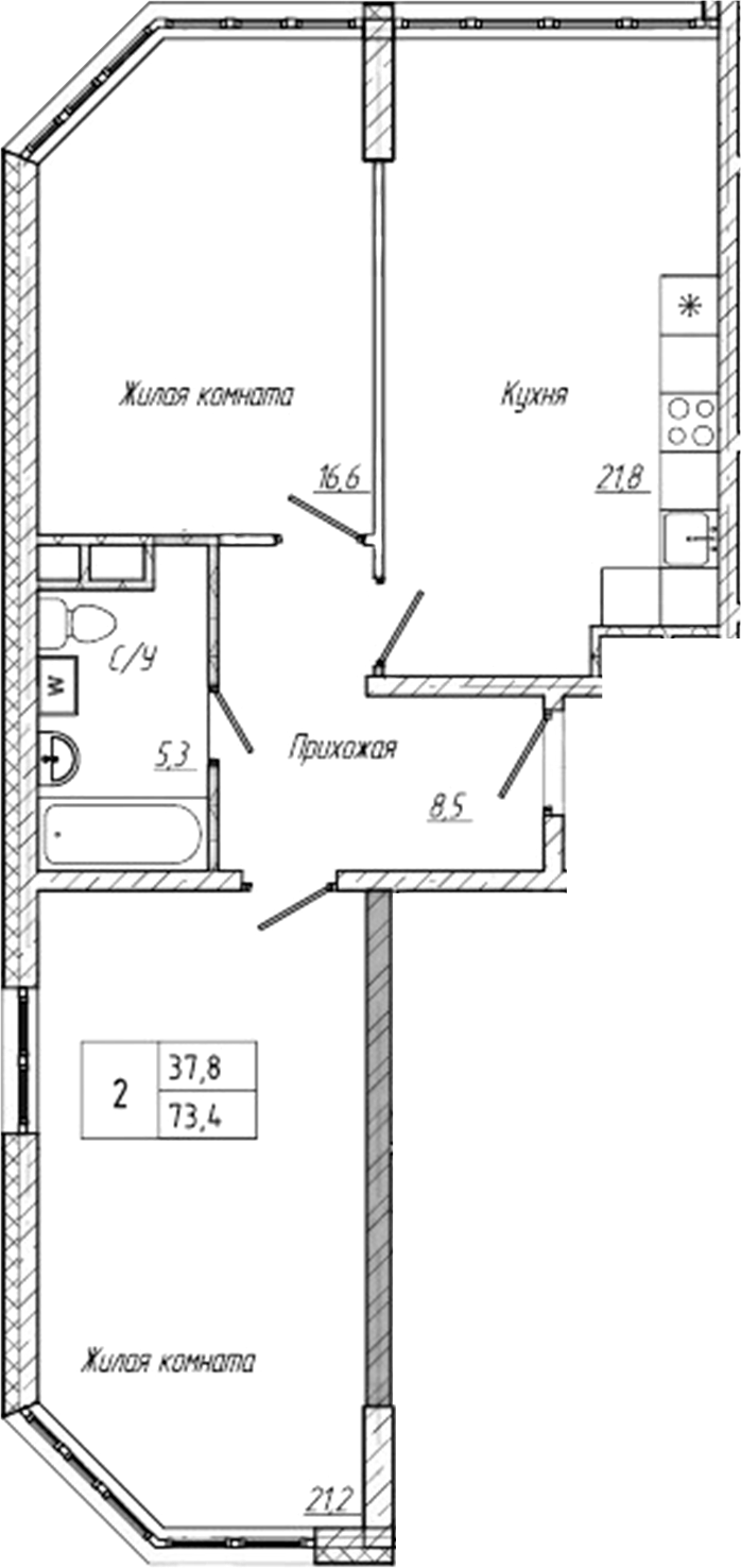 Планировка — Шория-Град. Шерегеш, 2-комн., 73 м²
