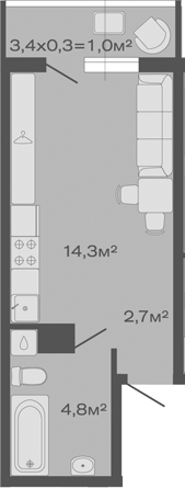 Планировка — Дзенпарк, Студия, 22 м²