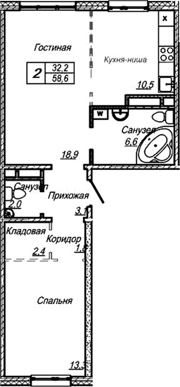 Планировка — Шория-Град. Шерегеш, 2-комн., 59 м²